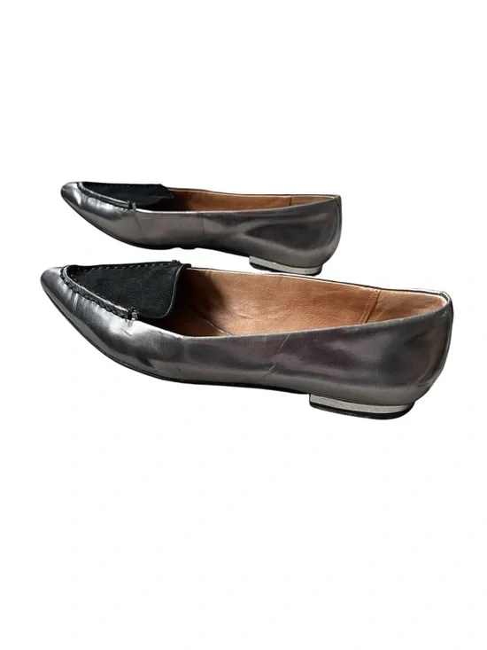 Coach Walsh Silver Metallic Mirror Leather Black Suede Pointed Toe Flats Size 5B - Picture 5 of 9